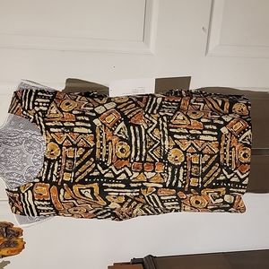 Quo 100% Silk Black Tan Brown Design Women's Med Tank Top New